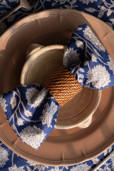 Block Print Napkins - Blue Dahlia - Set Of 8